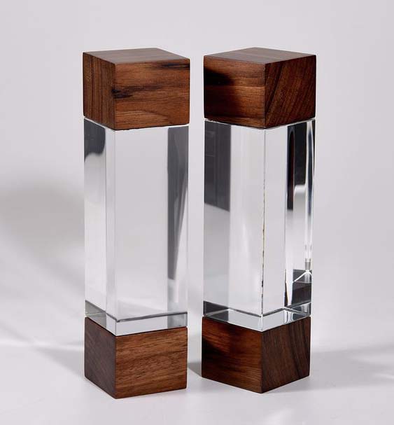 glass trophy with wooden base
