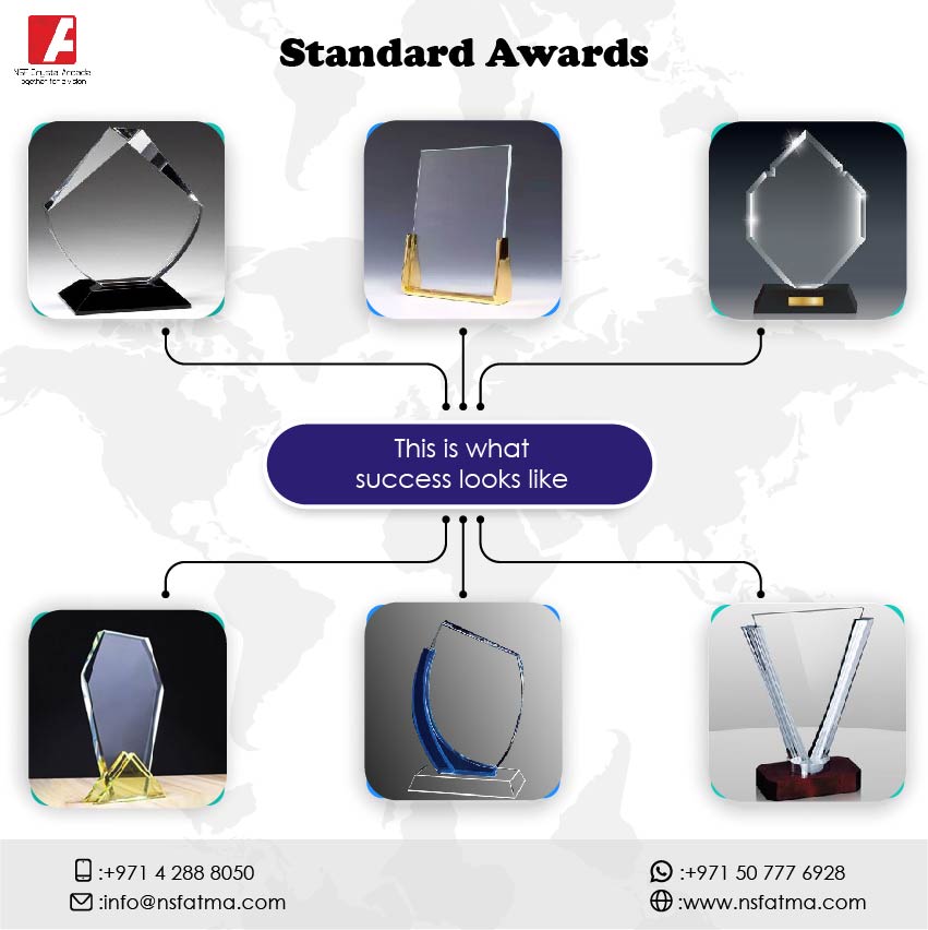 A polished crystal award with a refined, transparent design, elegantly shaped with sharp angles and smooth surfaces. The award showcasing a custom design, logo, or text. The crystal reflects light beautifully, creating a brilliant display of clarity and craftsmanship.