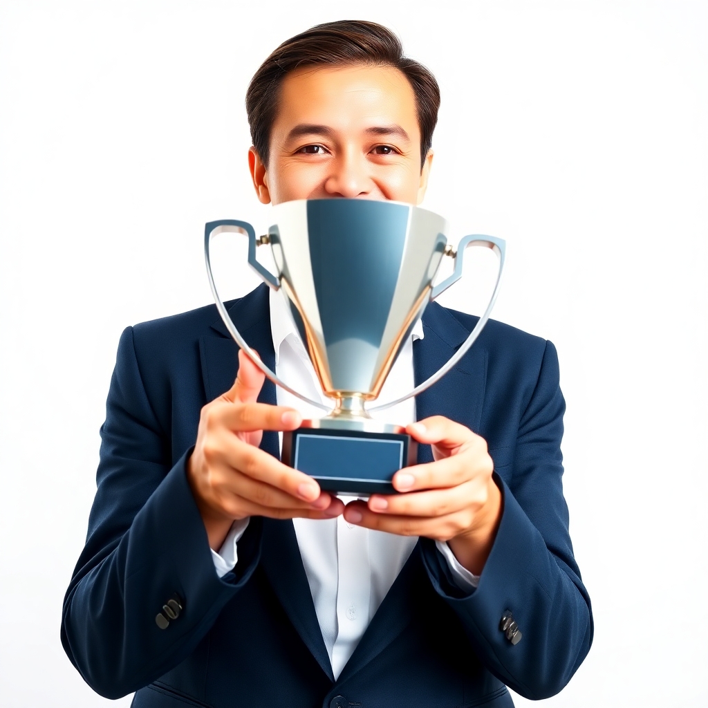 Confident Man Holding a Trophy-Award-